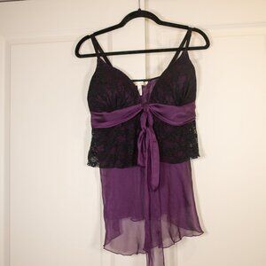 Dentelle purple black lace babydoll and thong